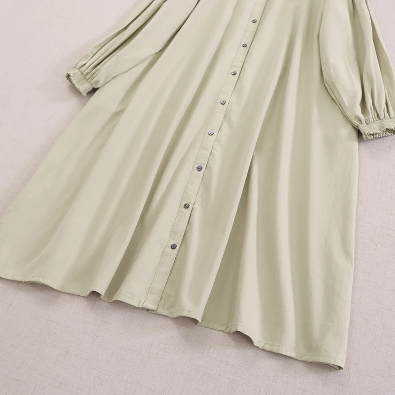 สไตล์ญี่ปุ่น Mori สาวสีทึบเดี่ยว Breasted Robe เสื้อผู้หญิงฤดูใบไม้ผลิฤดูร้อนใหม่แขนยาวลําลองหลวมชุด Midi