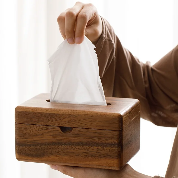 Solid wood tissue box storage Chinese living room hotel walnut whole wood pumping carton