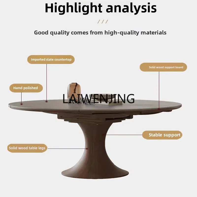 MJY Nordic retractable folding rock slab dining table and chairs square round dual-purpose solid wood dining table