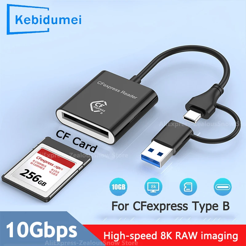 CFexpress Type B Card Reader USB 3.2 Gen 2 10Gbps Reader USB-C CFe Memory Card for Android Windows XP/Vista/7/8/8.1/10/11 Mac OS