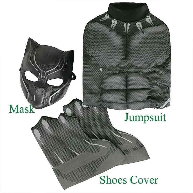 2024 Tuta muscolare nera per bambino nuovo arrivo con costume da pantera maschera
