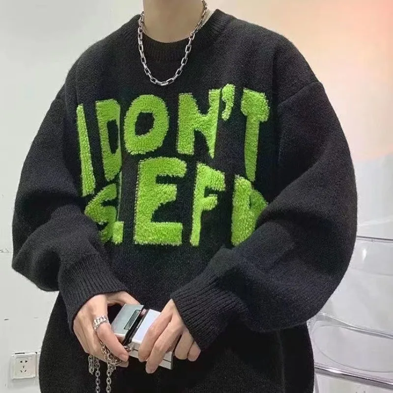 

Черный мужской вязаный свитер, толстая корейская одежда с отзывчиками, трикотаж, дизайнерский стиль, высокое качество, жаккардовые пуловеры с надписью Y2k, мужские
