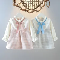 Spring And Autumn New Baby Girl Checkered Dress Korean Style Children'S Long Sleeve Clothes (9 Months -3 Years Old)