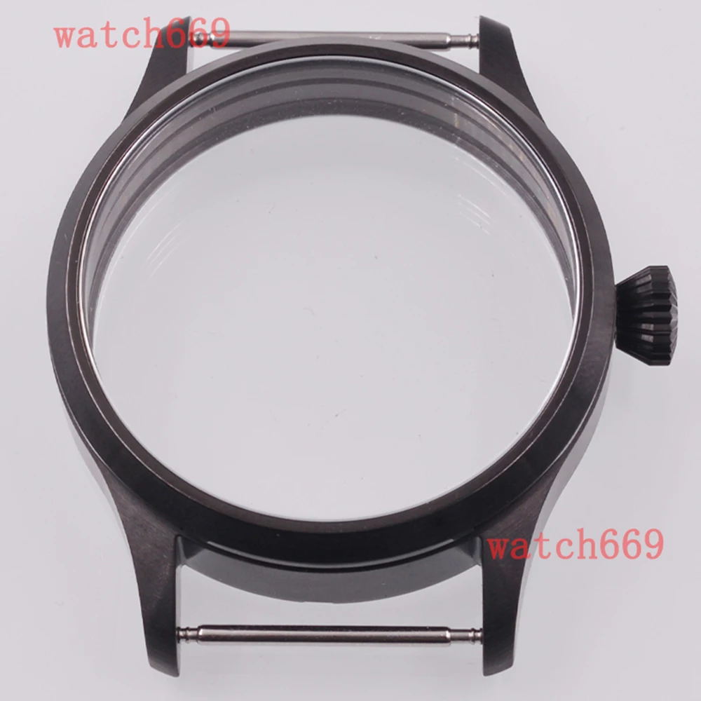 42mm black Solid Steel Watch Case  Sapphire Glass Case Fit ETA 6497 6498 ST3600 3620 Movement