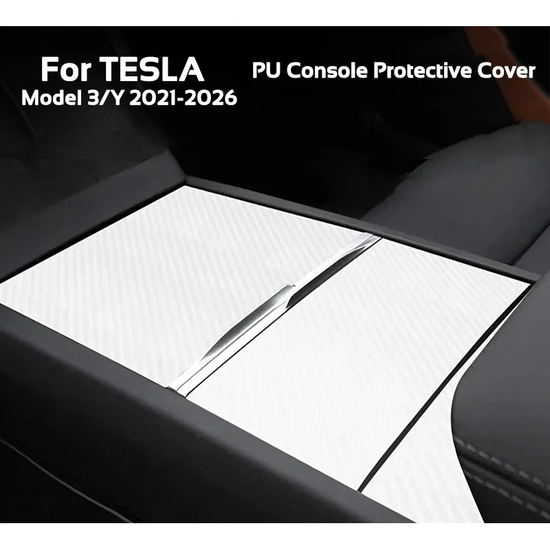 for Tesla Model 3 Y 2021-2026 PU Leather Carbon Center Console Cover Protector Panel Protective Film Sticker Car Accessories