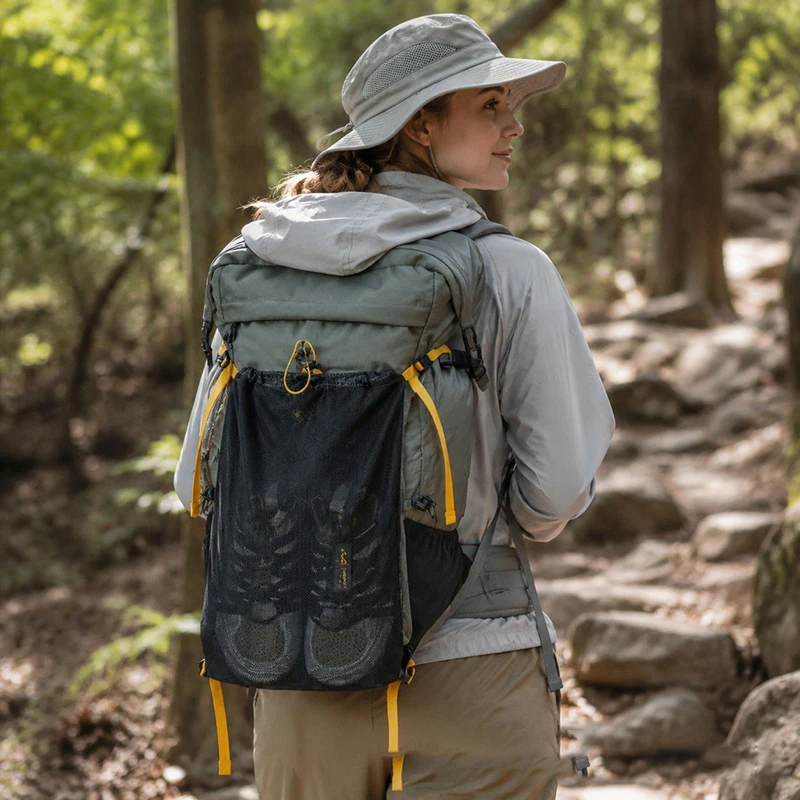 Externer Rucksack-Erweiterungsbeutel mit Kordelzug, atmungsaktiver Aufbewahrungsbeutel für Outdoor, Wandern, Camping, Trekking, Bergsteigen, Rucksack-Zubehör – Detail 3
