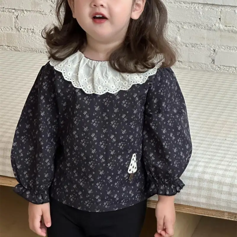 

2025 Autumn New Baby Girl Floral Shirts Kids Long Sleeve Tops Infant Cotton Shirts For Girls Tee Toddler Princess Clothes