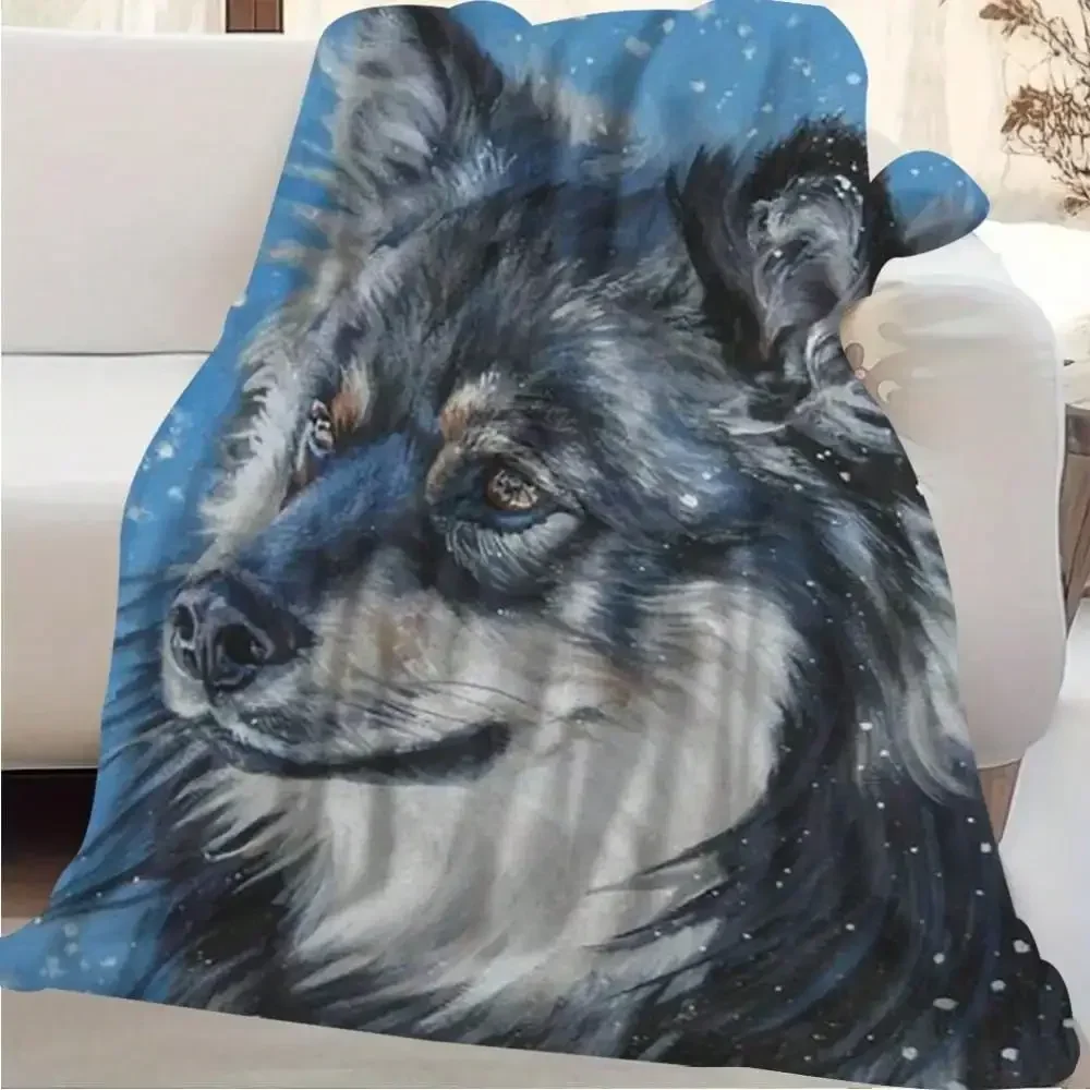 Cozy Finnish Lapphund Print Blanket, Soft Cotton Fabric, All-Season Comfort Ideal for Couch Bed Picnics and Camping