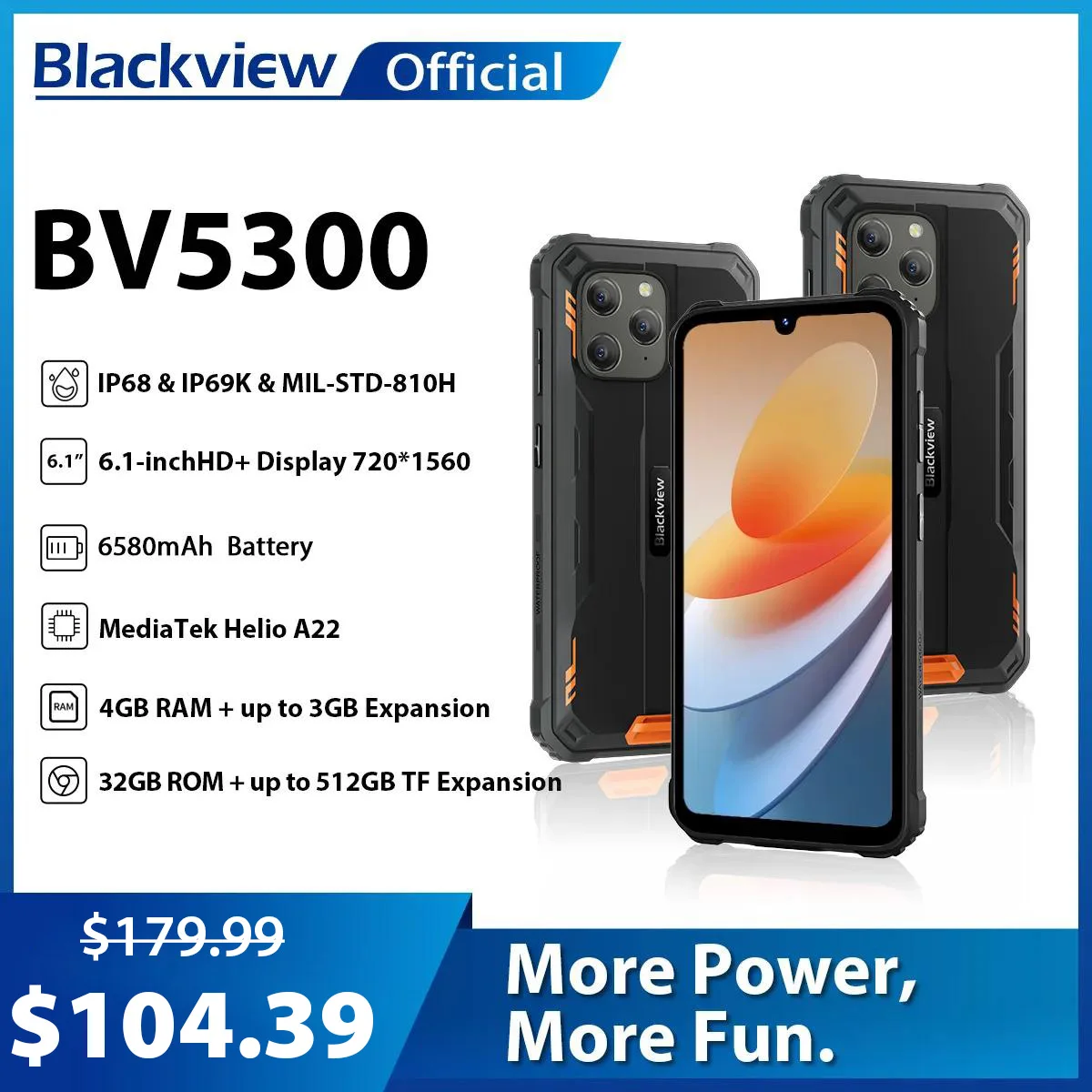 

Blackview BV5300 Rugged Phone 4GB 32GB Smartphone IP68 Waterproof Android 12 Mobile Phone ArcSoft Cameras 6580mAh 4G Cellphone