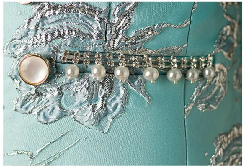 Türkis-Silber besticktes Kurzarm-Smoking-Set für Jungen, Kinder-Hochzeits-, Laufsteg-, Geburtstagsfeier-, formelles Auftrittskostüm A2175 – Detail 9