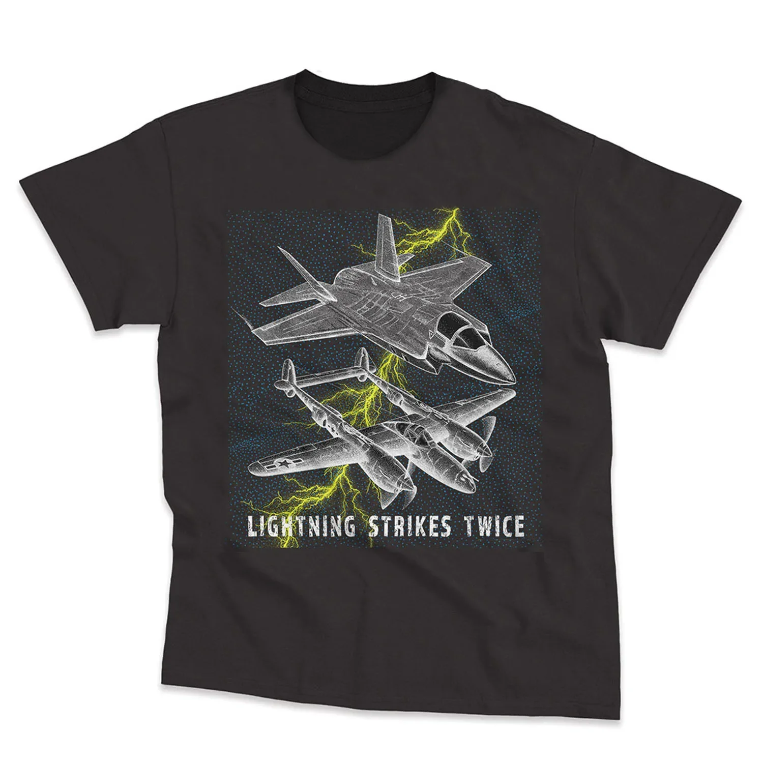 Lightning Strikes Twice. Creative Design F-35 P-38 Fighter T-Shirt 100% Cotton O-Neck Summer Short Sleeve Casual Mens T-shirt