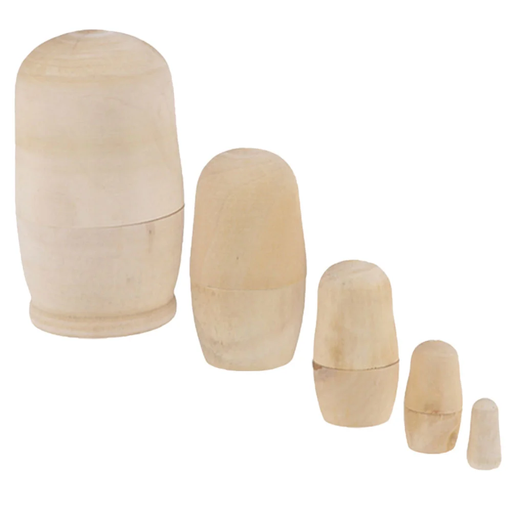 

5 PCS White Matryoshka DIY Graffiti Dolls Unfinished Stacking Blank Russian Drawing Wooden Nesting Models