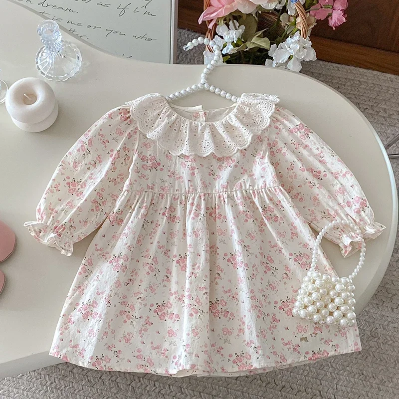 2025 New Autumn Sister Dress 2-6Yrs Girl Party Dress Long Sleeved Cotton Printed Splicing Kids Princess Dresses