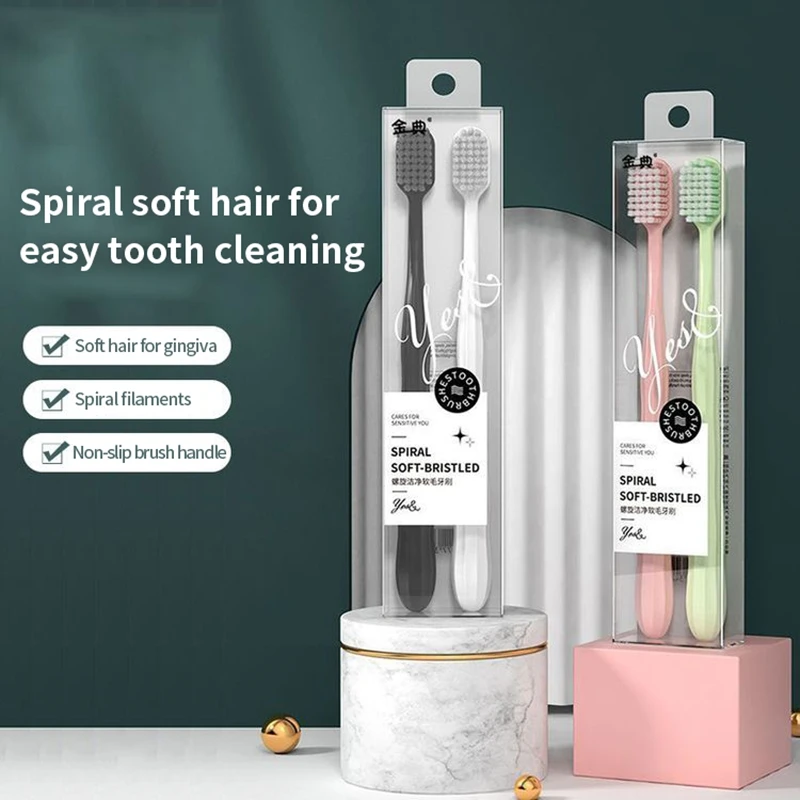 2 pcs soft bristled toothbrushes, caring for gums, anti slip and easy to grip, couple box set