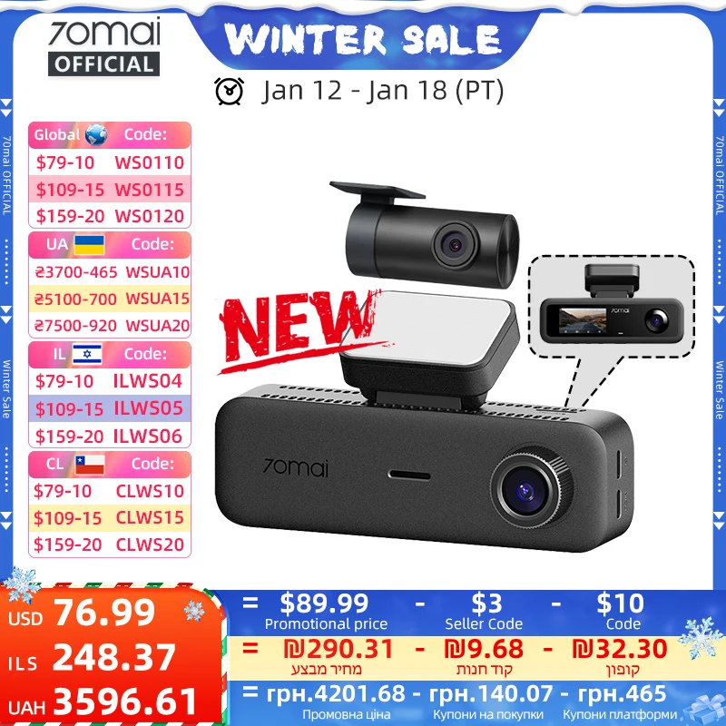 70mai T800E 3-Channel Front 4K + Rear 1080P + Interior 1080P HDR  Supercapacitor GPS WiFi 6 70mai T800E Dash Cam Voice Control