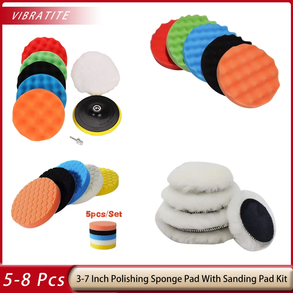 5-8Pcs 3-7 Inch Car Polishing Kit Car Polishing Grinding Sponge Foam Pad for Headlight Refurbishment Housework Cleaning