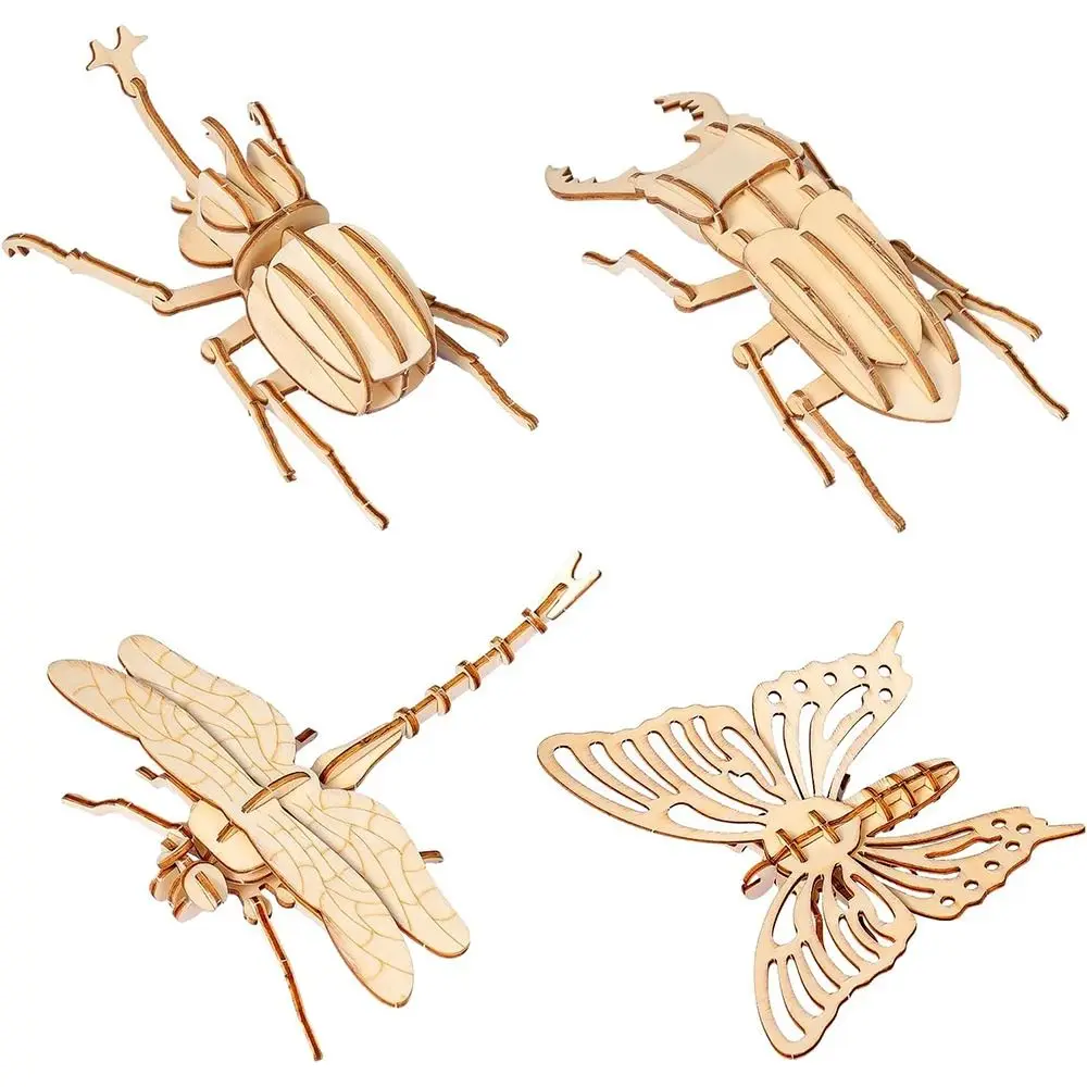 New 3D Puzzles Puzzle Set Insect Puzzles DIY Wooden Crafts Animal High Difficulty Wooden Models for Kids