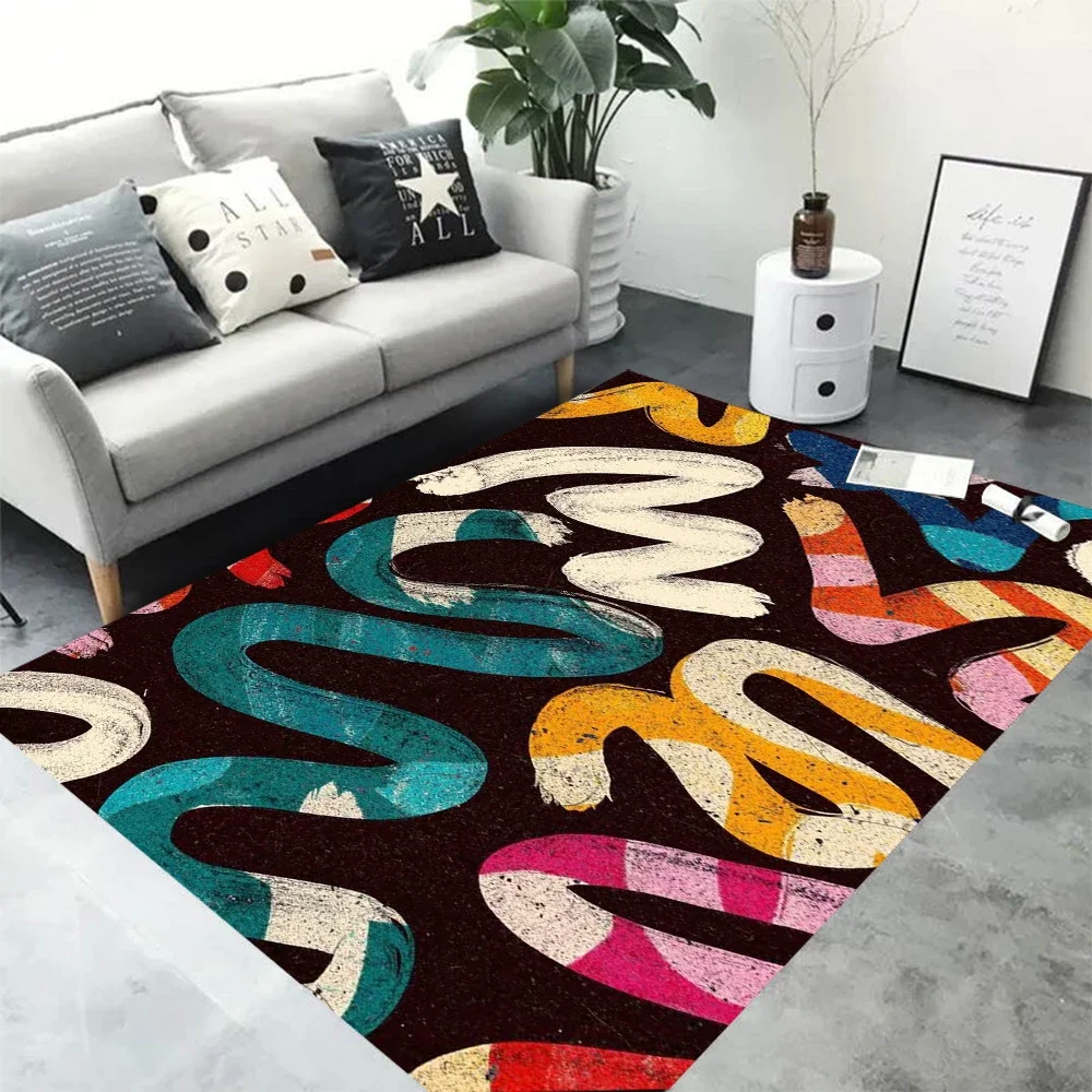 

Dopamine Style Light Luxury Carpet Art Simple Rainbow Colorful Living Room Bedroom Bedside Decoration Washable Floor Mat