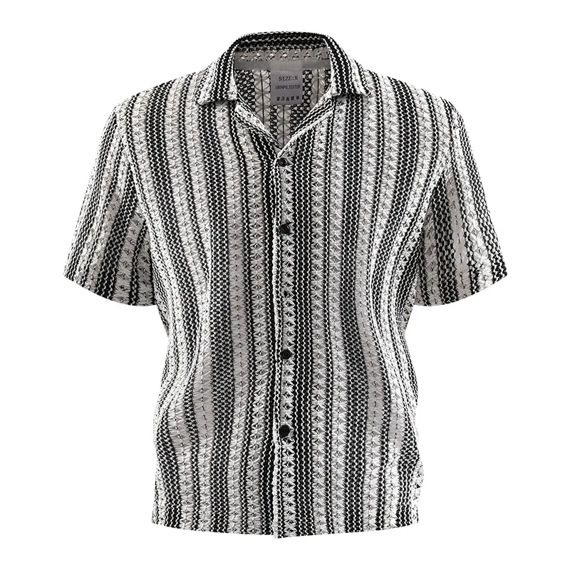 2026 Summer Hollow Knitted Short-sleeved Shirt Men's Casual Comfort Loose Simple Versatile