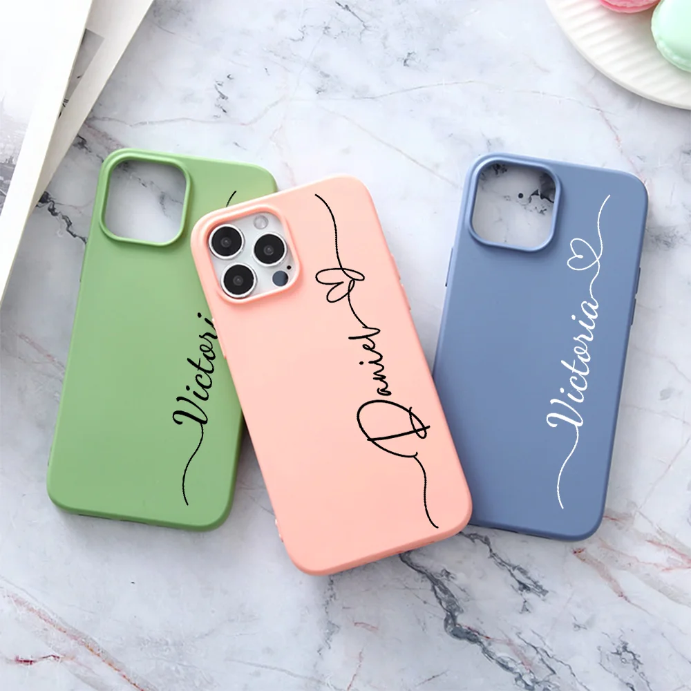 Personalized Customized Name Phone Case for iPhone 15 14 13 12 11 Pro Max X XS XR Plus Italic Heart Design Soft Silicone Cover