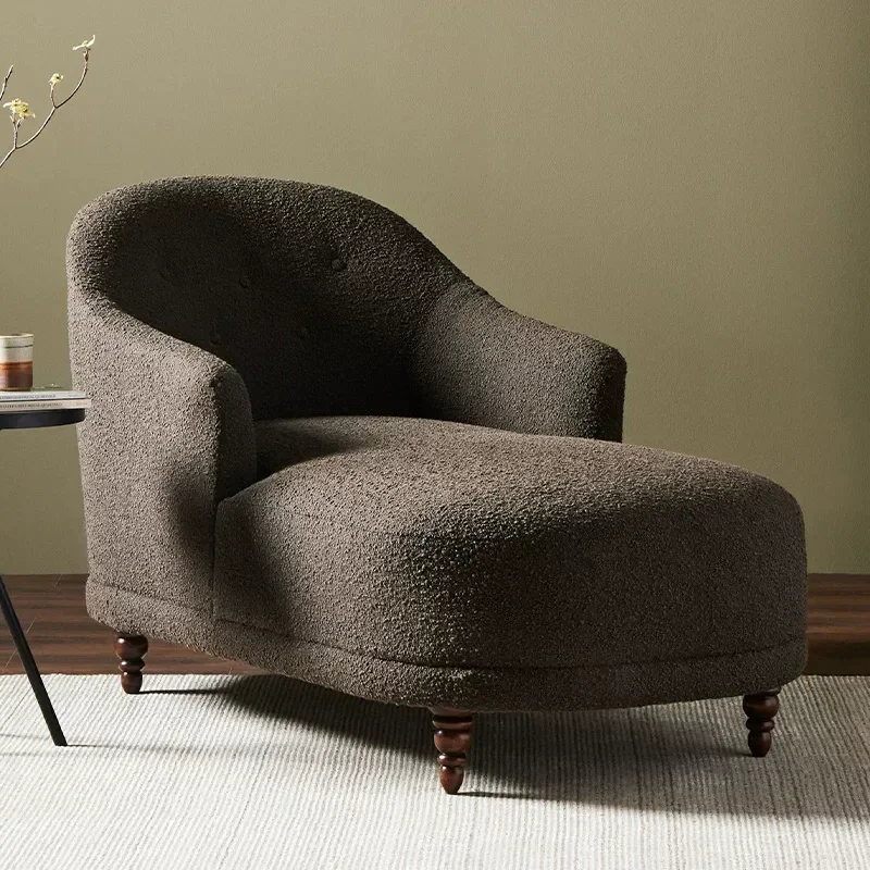 Simple Solid Wood Sofa Chair Small Apartment Living Room Lazy Fabric Chaise Longue Home Furniture