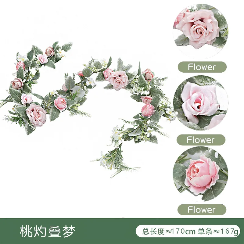 2pcs 5.6ft Flower Garland Artificial Rose Vine Flowers with Green Leaves Hanging Fake Roses Vine for Room Party Home Wedding