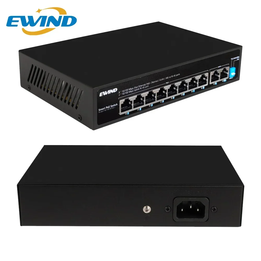 4/8พอร์ตที่ไม่มีการจัดการ POE Ethernet เราเตอร์อินเตอร์เน็ต120W VLAN 8*100m + 2 * เครือข่ายพอร์ต RJ45 PoE Switch IEEE 802.3AF/AT HUB Ethernet