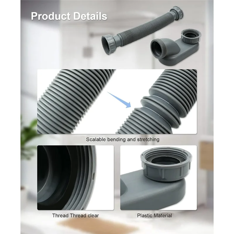 Low Profile 1 1/2 P Trap Flexible Bathtub Shower Drain Pipe Flat P Trap Standing Tub Drain For Bath Bathtub Drain