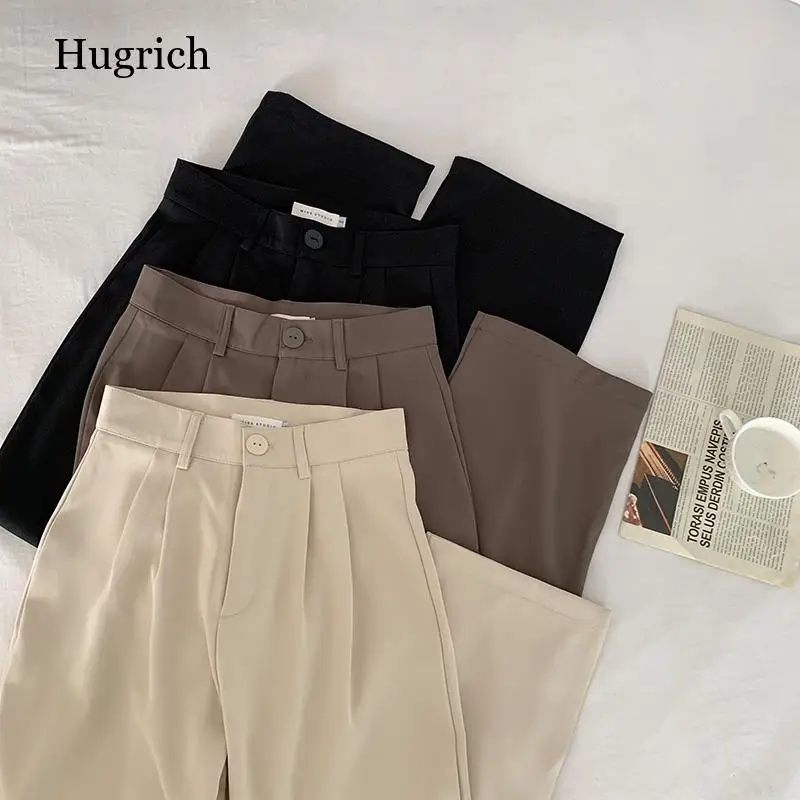 

Women Suit Pants Office Trousers 2021New Autumn Solid Loose High Waist Casual Pant Summer Straight Wide-Leg Drape Trousers Hot