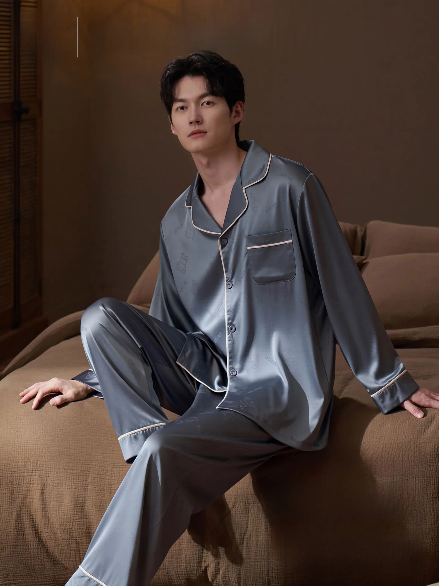 Men's Ice Silk Sleepwear Long Sleeve Thin Home Clothes Set Large Size Spring Autumn Cool Feeling  Man 2026 New Summer Style