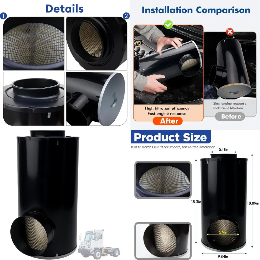 

Воздушный фильтр, совместимый с грузовиками Racor, Baldwin, Freightliner и Ottawa, заменяет TR529, 46748, 114880003, P537454, LA1934, 5