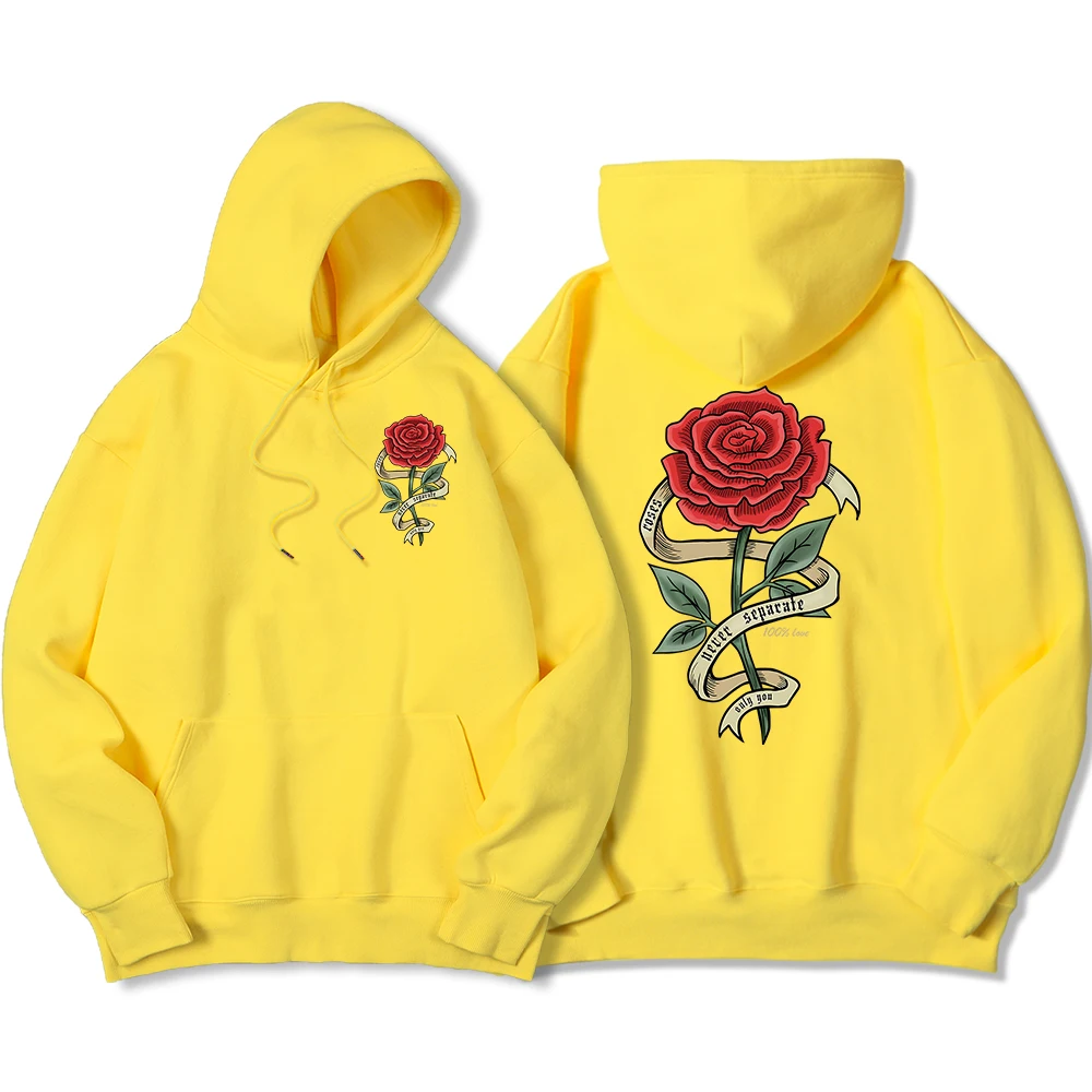 Red Roses Wrapped In Ribbons Printing Mens Hooded Autumn Warm Hoodies Simple Soft Hoodie Street Comfortable Women\'S Pullover