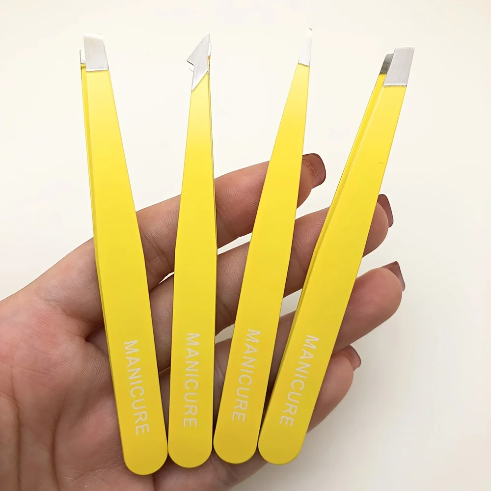 Conjunto profissional de pinças inclinadas de aço inoxidável, removedor de pelos faciais e sobrancelhas de alta precisão com pontas finas, estojo portátil