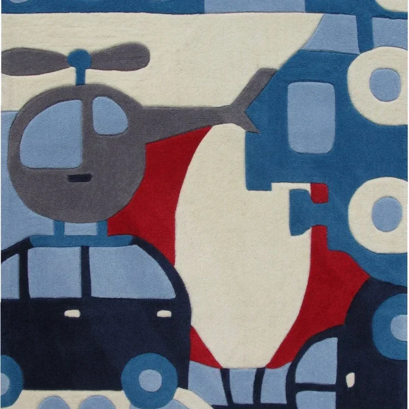 Blue plane, car, cartoon, children's home carpet, living room, coffee table, bedroom, bedside study carpet