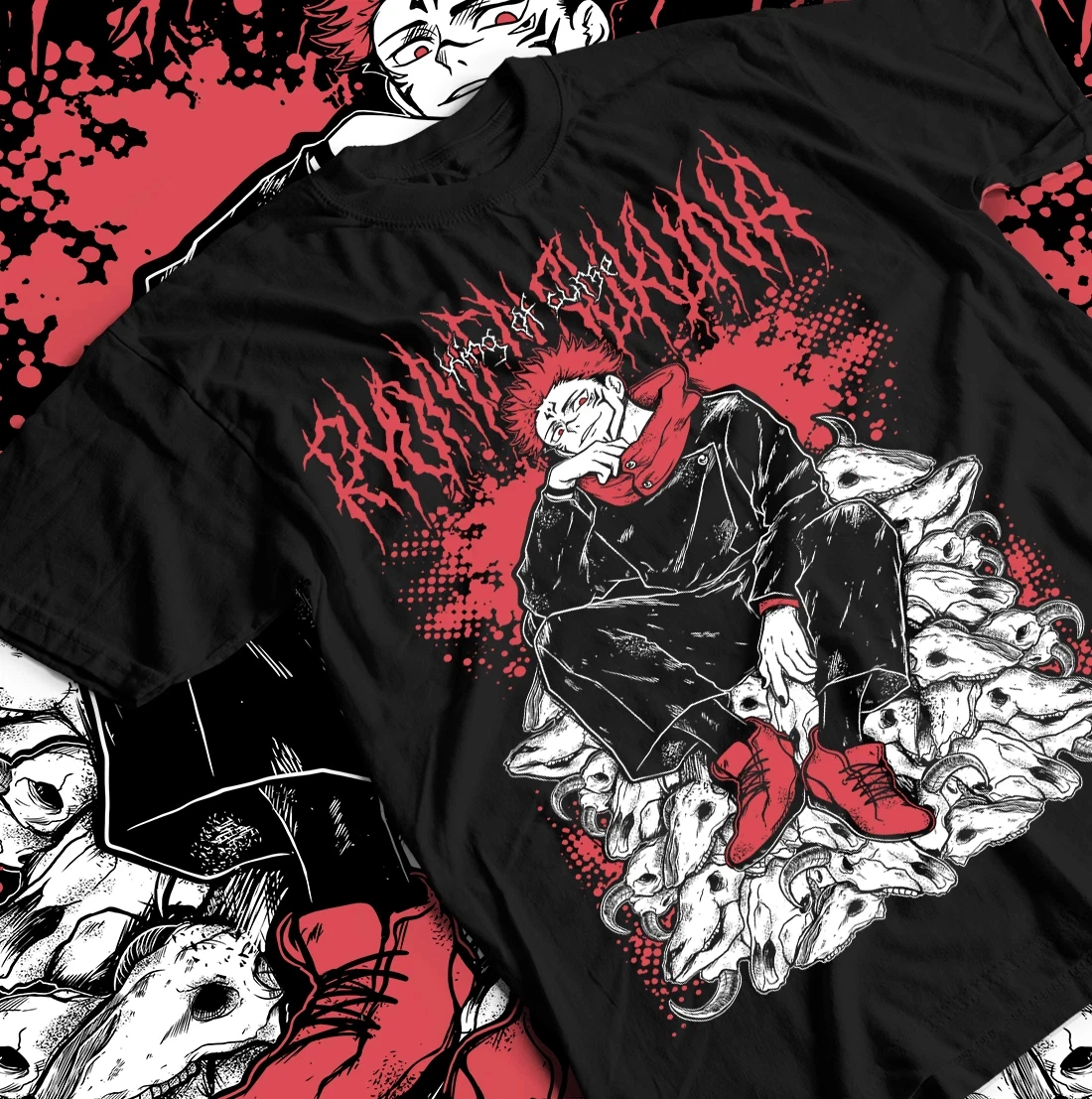 2026 Sommer Jujutsu Kaisen Anime Ryomen Sukuna Bedrucktes Lockeres Kurzarm-T-Shirt aus Reiner Baumwolle für Kinder Unisex Lässig Oversize