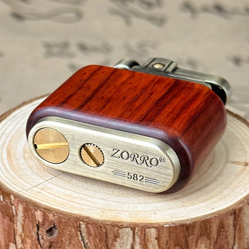 ZORRO Retro Kerosene Lighter Oil Gasoline Wood Metal Lighter Grinding Wheel Brass Core Cigarette Lighter Gadget Collection Gift