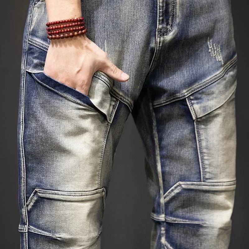 2024 Spring and Autumn New Fashion Trend Retro Multi-Pocket Straight Leg Jeans Men's Casual Loose Comfortable Plus-Size Pants