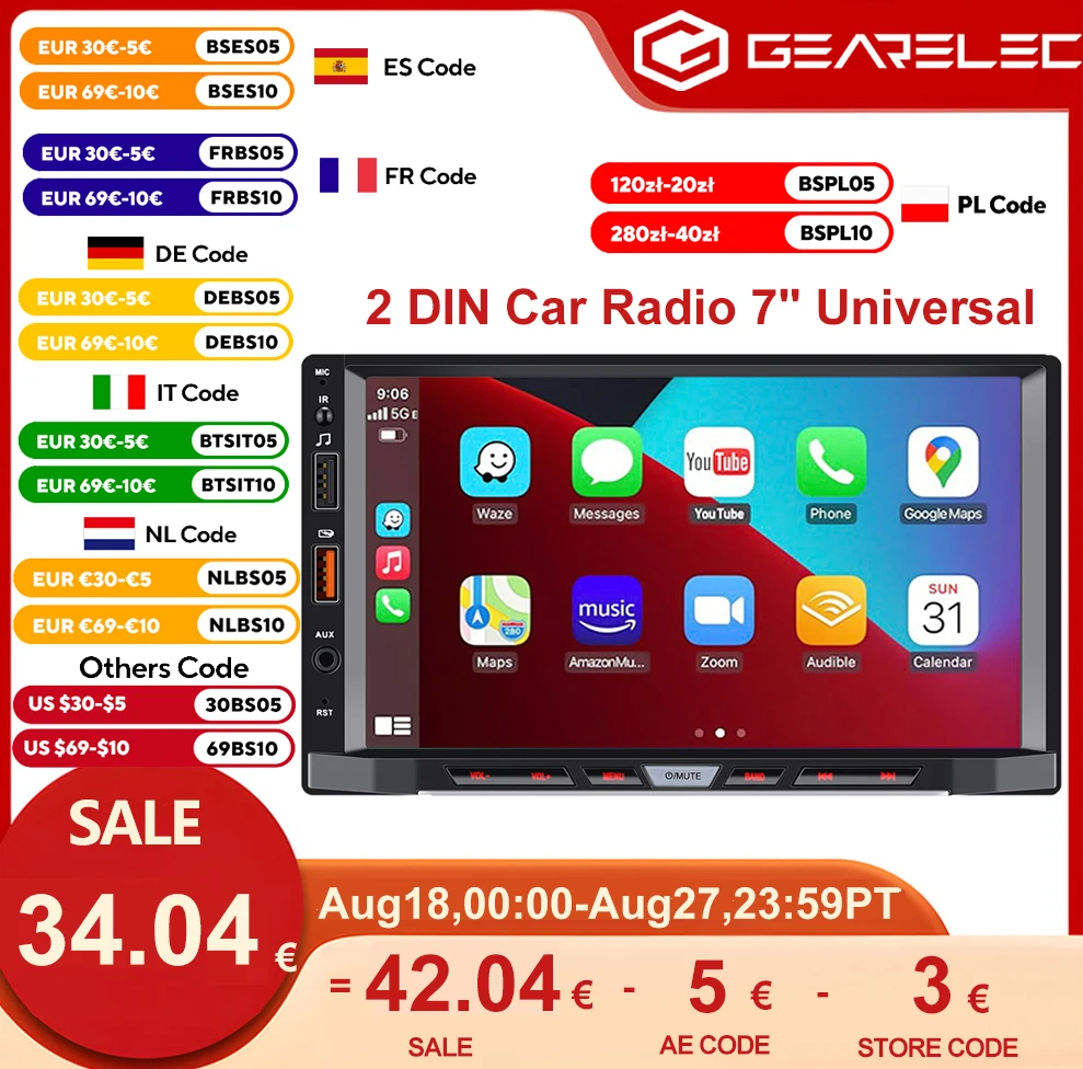 Autoradio 2 Din Android 11 Carplay Android Auto Auto Stereo Multimedia Player Universal 7 Zoll GPS Bluetooth RDS Für VW Nissan