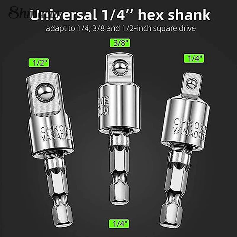Drill Bit Extension Set With Right Angle Drill Adaptor 360° Rotatable Joint Socket 1/4 3/8 1/2 In Hex Socket Adapter Sets