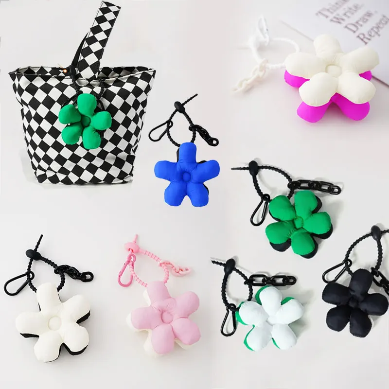 Korean Style Cute Sunflower Keychain Stuffed Toy Double Side Colors Fabric Flower Pendant Lanyard Keyring for Car Keys Accessory