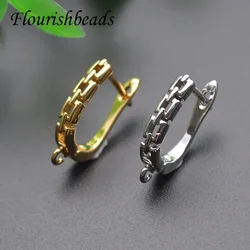 30pcs/lot Real 18k Gold Plated Anti Fading Openwork Chain Shape Earring Hooks Leverback Clasp for DIY Dangle Jewelry Making
