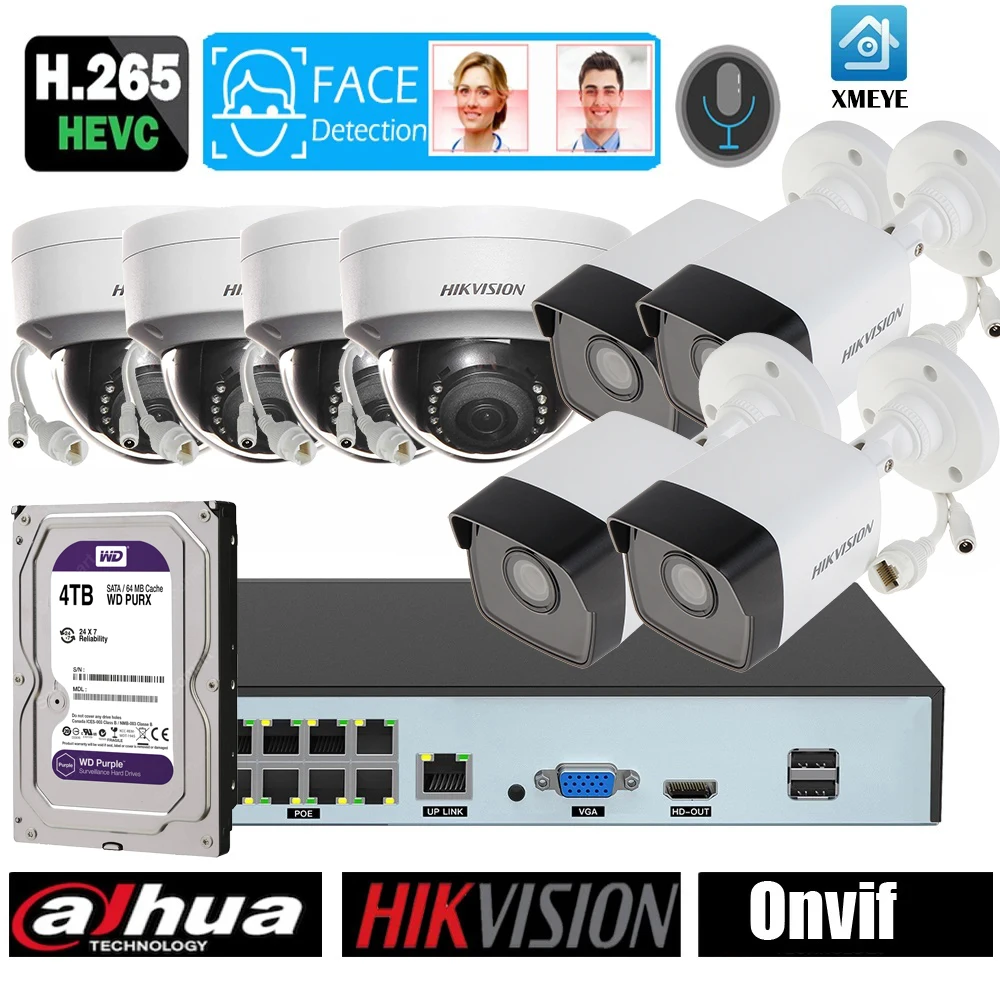 xmeye home kit camera com hikvision dome gravador nvr 8ch ds2cd1143g0 i bala ds 2cd1043g0 i kit camera de rede poe 01