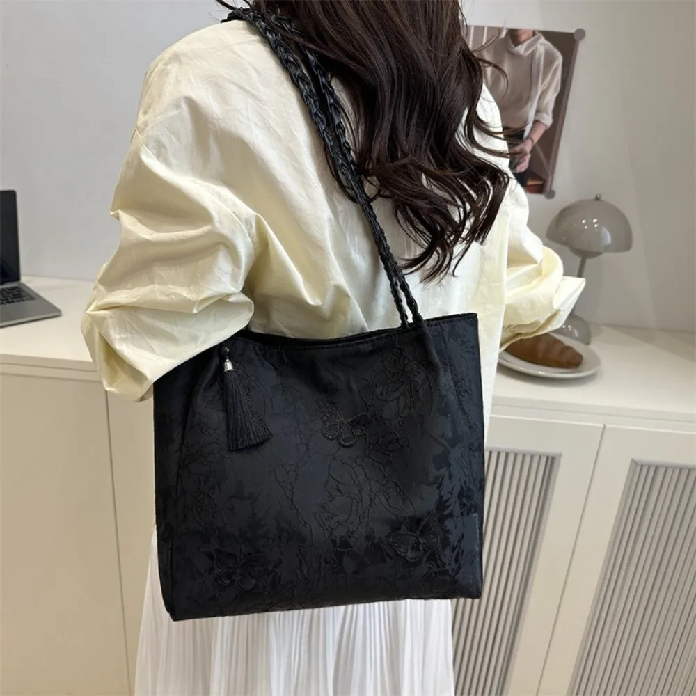 

Текстурная сумка через плечо в новом китайском стиле, большая вместительная сумка-тоут с элементами Ханьфу, универсальная сумка для работы и хранения, подарок