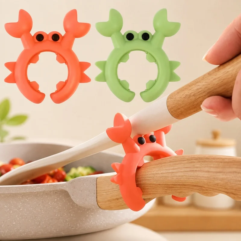 4/6Pcs Crab Silicone Spoon Holder Pot Side Anti‑Overflow Clip Heat‑Resistant Kitchen Gadget Utensil Rack