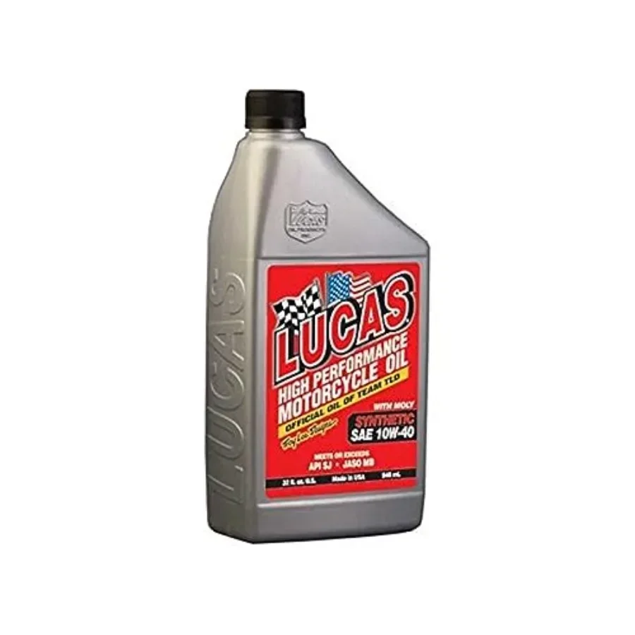 

Motorcycle oil for high-performance engines, synthetic SAE 10W-40 with molybdenum, amber color, enhanced wear protection and th