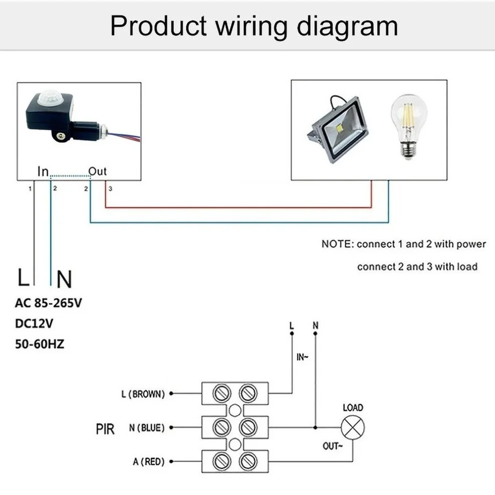 PIR Motion Sensor Outdoor Indoor Infrared Light Switch With LED Light Sensitive AC 85-265V IP54 Time Delay Home Lighting Home