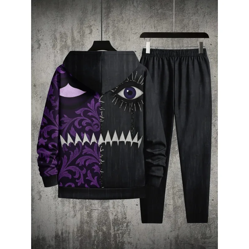 2025 ثلاثية الأبعاد مطبوعة الرجال الكتف نمط مقنعين البلوز بلوزات وسراويل قطعتين مجموعة الربيع والخريف مجموعة رياضية غير رسمية