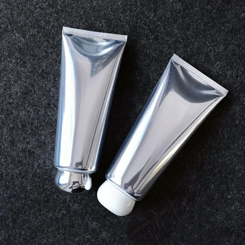 

100ml Bright Silver Hose Cream Bottles Slap-up Cream Soft Tubes Creamy Make Up Base Containers Cosmetic Refillable Tubes