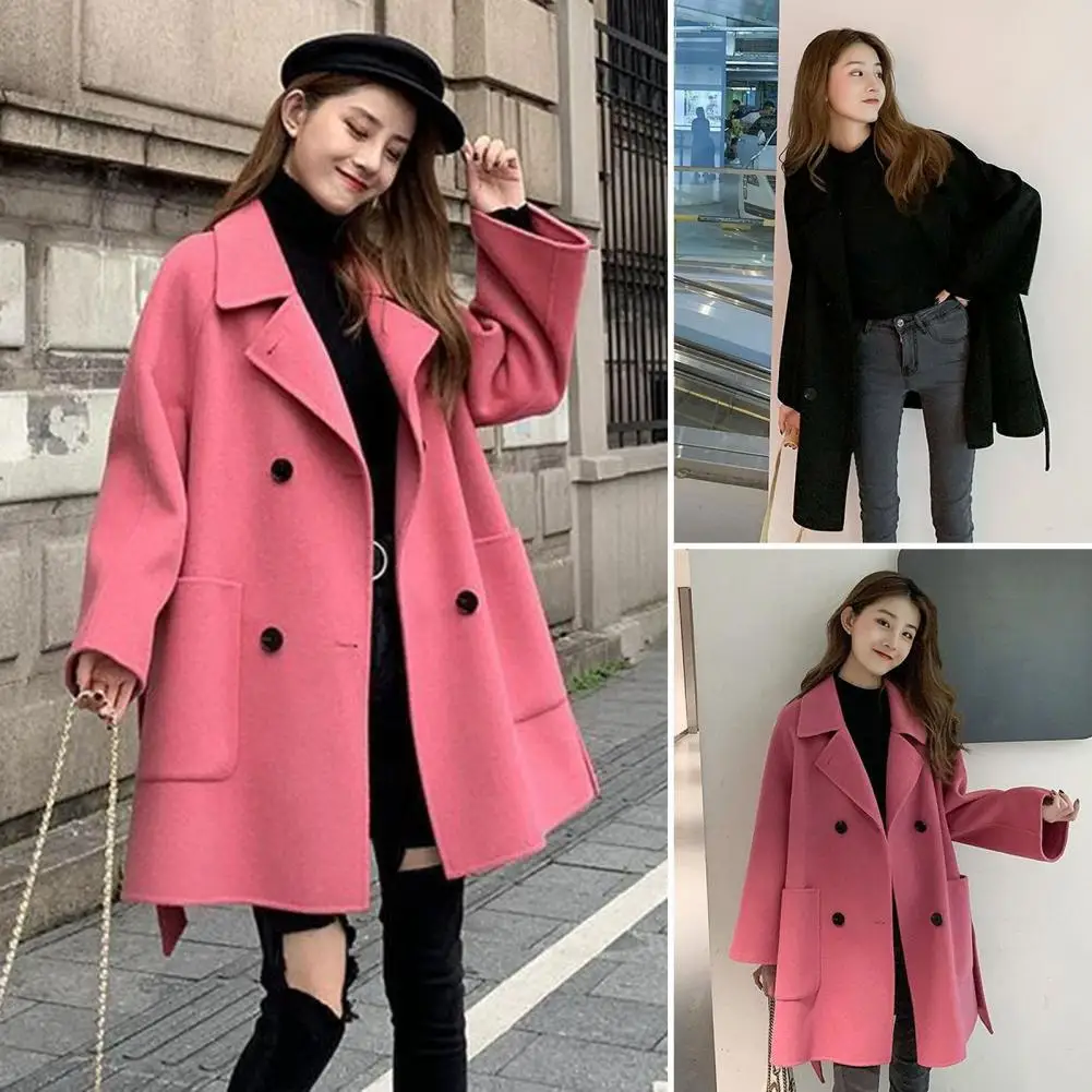 Fall Winter Women Woolen Jacket Outerwear Stylish Double-breasted Woolen Jacket for Women Chic Outerwear Korean Style Overcoat