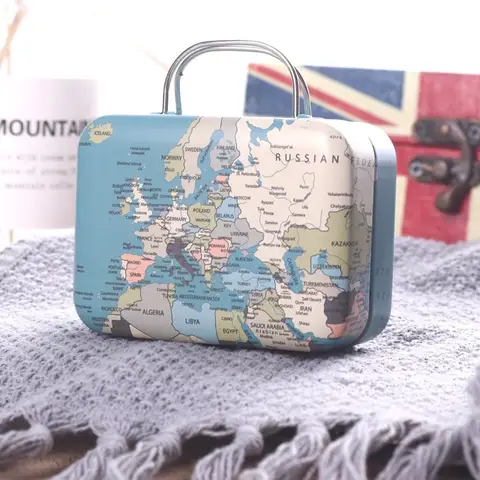 1PC Mini Suitcase Candy Boxes Small Tin Plate Gift Box Rectangular Coin Storage Container with Hinged Lids for Travel Party Wed